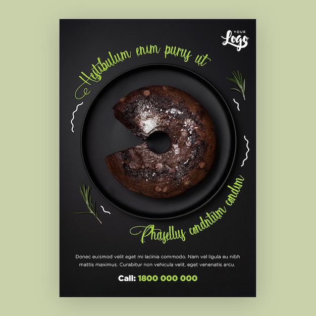 Free PSD restaurant flyer template with cake