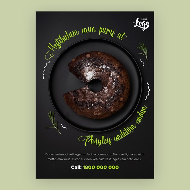 Restaurant flyer template with cake