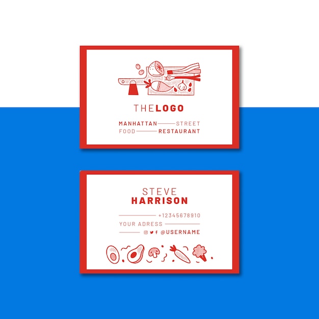 Restaurant horizontal business card template with food