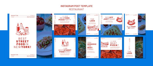 Restaurant instagram posts collection with food