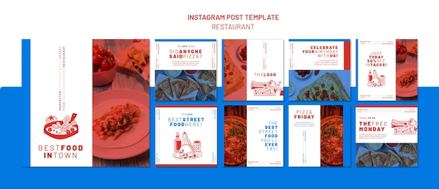 PSD gratuito raccolta di post di instagram del ristorante con cibo