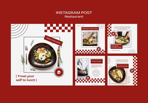 無料PSD レストランのinstagramの投稿コレクションと食べ物