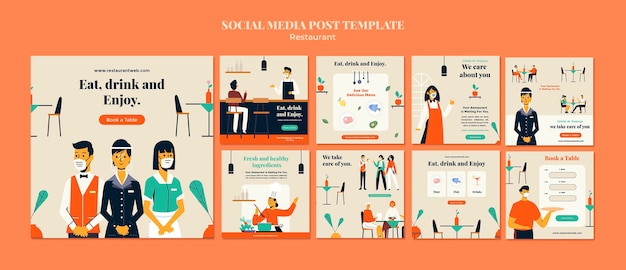 Restaurant instagram posts colorful template