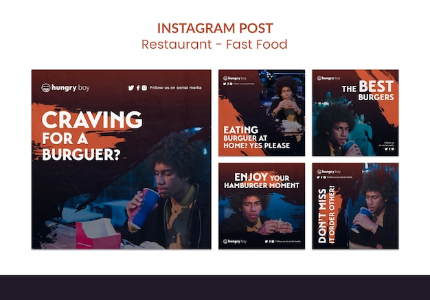 PSD gratuito progettazione del modello di post di instagram del ristorante