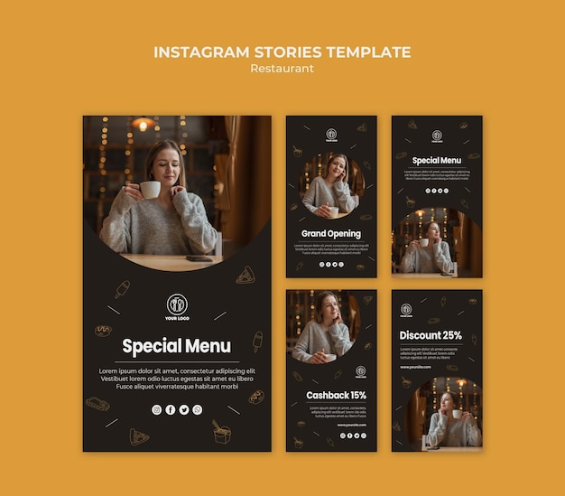 PSD gratuito modello di storie di instagram ristorante