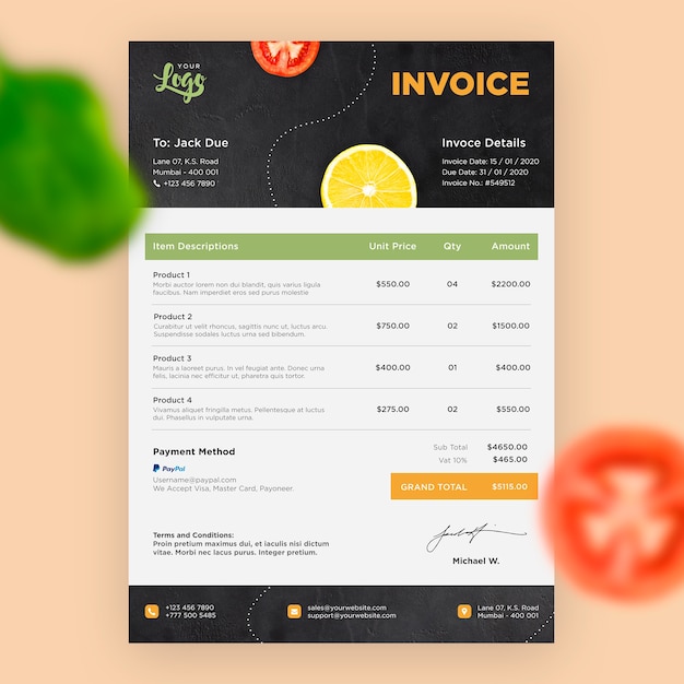 Free PSD restaurant invoice template