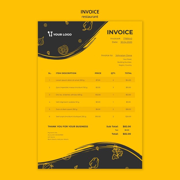 Free PSD restaurant invoice template