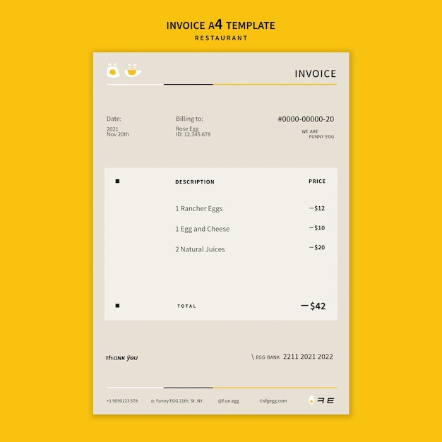 Free PSD restaurant invoice template