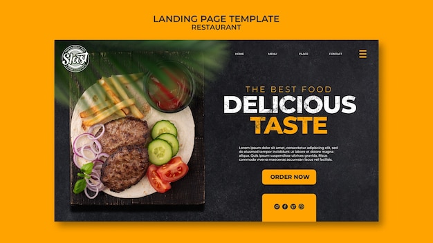 Restaurant landing page template with leaves design