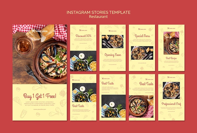 Modello di storie di instagram menu del ristorante