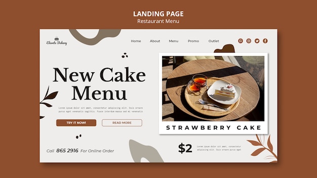 Restaurant menu landing paage design template