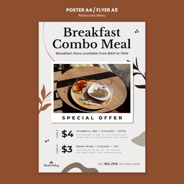 Free PSD restaurant menu poster or flyer design template