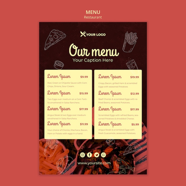PSD gratuito concetto di modello di menu del ristorante