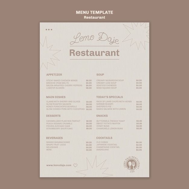 restaurant menu template design