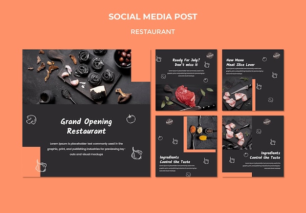 Modello di post sui social media del ristorante