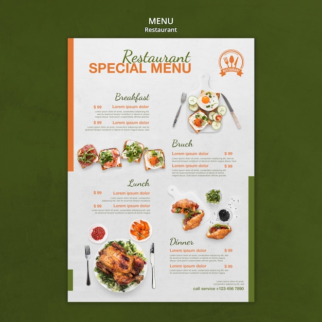 Restaurant special menu print template