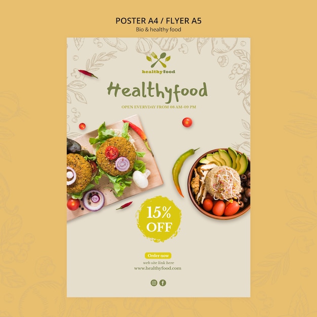 Restaurant with healthy food flyer template