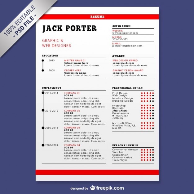 Free PSD resume template download