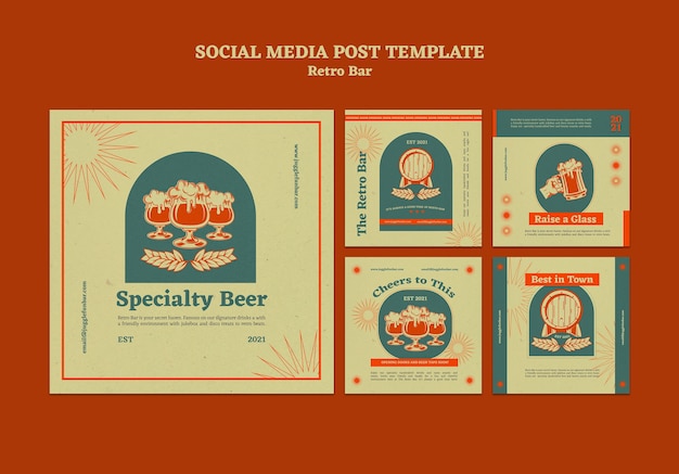 Retro bar instagram post design template