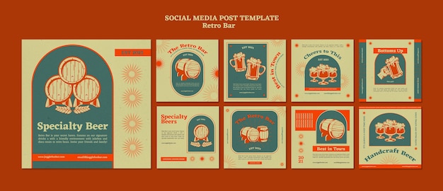 Free PSD retro bar instagram post design template