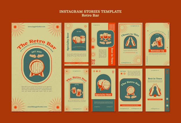 Retro bar instagram storeis modello di design