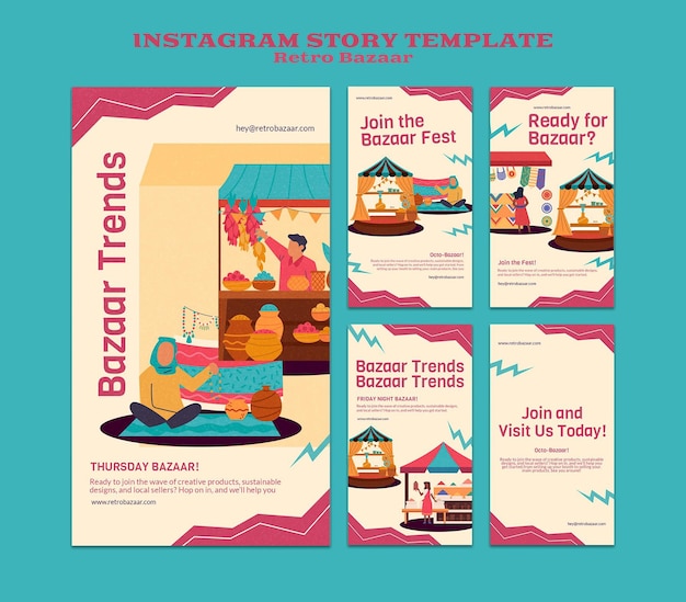 Free PSD retro bazaar social media stories