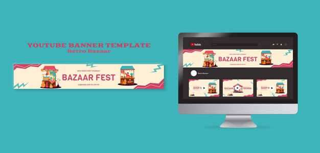 PSD gratuito modello di banner youtube retrò bazar