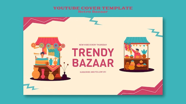 PSD gratuito modello di copertina di youtube bazar retrò