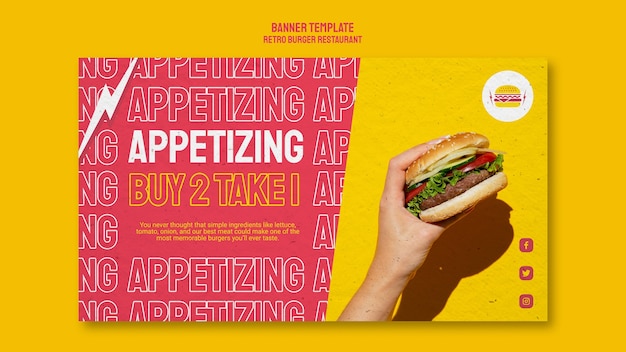 PSD gratuito design di banner ristorante hamburger retrò