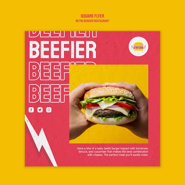 Free PSD retro burger restaurant square flyer