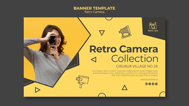 PSD gratuito modello di banner fotocamera retrò