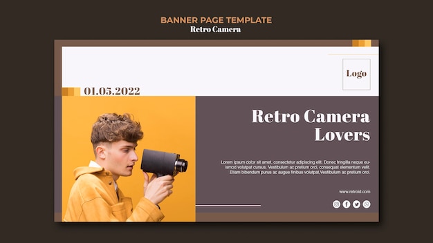 PSD gratuito design di banner concetto fotocamera retrò