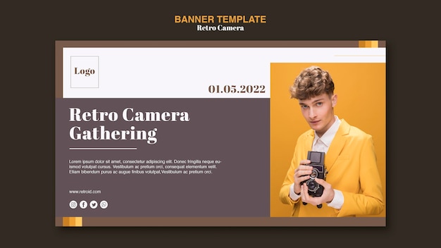 Modello di banner concetto fotocamera retrò