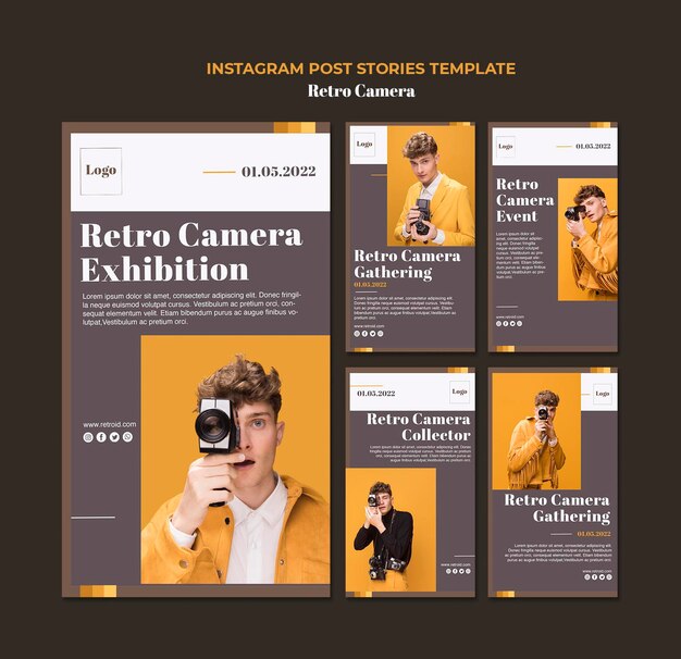 無料PSD レトロなカメラinstagramストーリーテンプレート