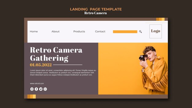 Free PSD retro camera landing page template