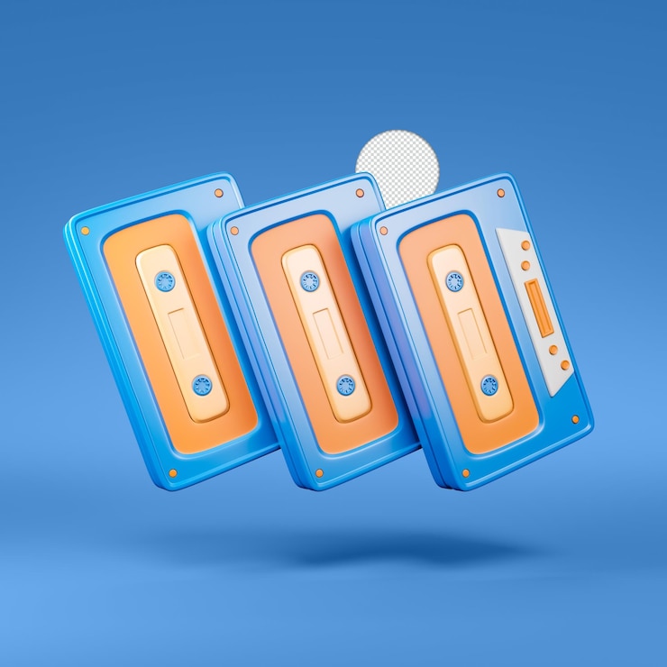 무료 PSD 레트로 카세트 테이프 아이콘 격리 된 3d 렌더링 그림