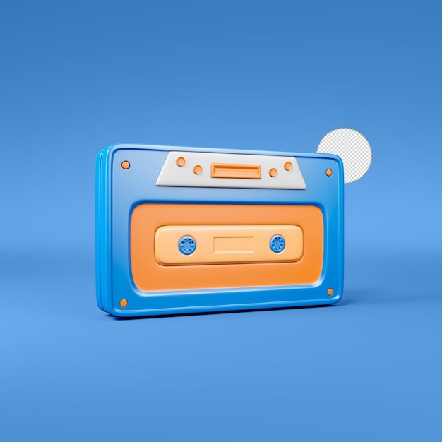 Free PSD retro cassette tape icon isolated 3d render illustration