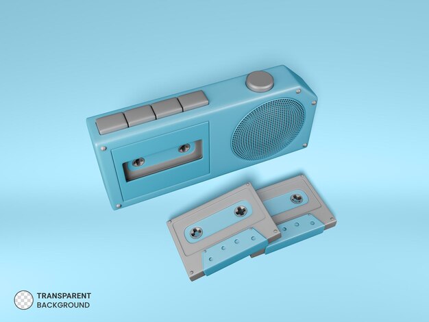 Retro cassette tape icon Isolated 3d render