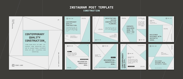 Free PSD retro construction project instagram posts