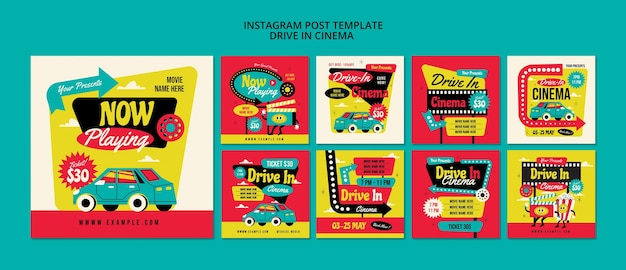 Free PSD retro drive in cinema instagram posts