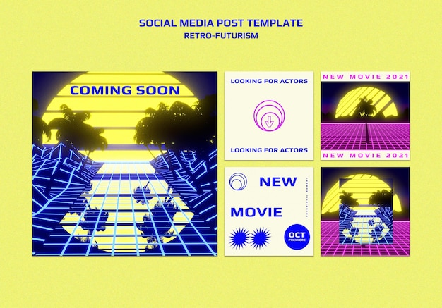 Free PSD retro-futurism social media posts