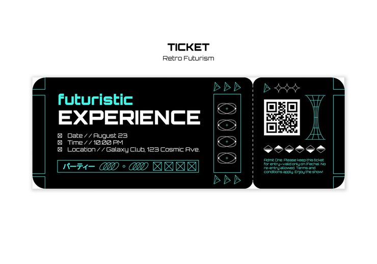 Free PSD retro futurism ticket template design