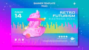 PSD gratuito modello di banner orizzontale futuristico retrò per il festival musicale