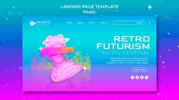 PSD gratuito modello di pagina di destinazione futuristica retrò per il festival musicale