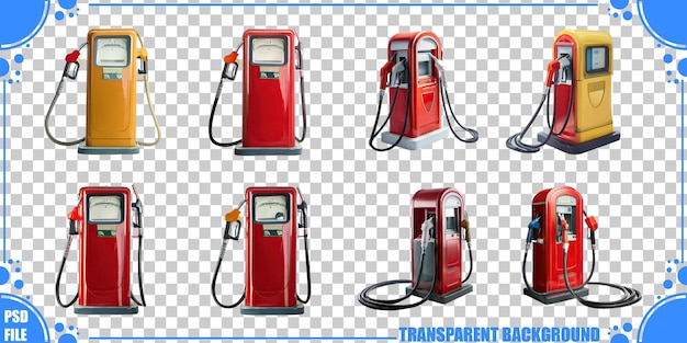 Retro Gas Pumps Collection on Transparent Background