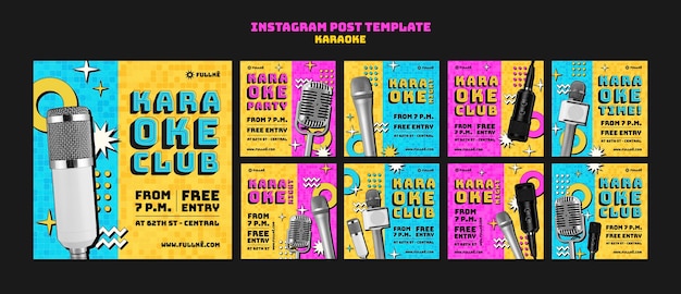 Free PSD retro karaoke party instagram posts template