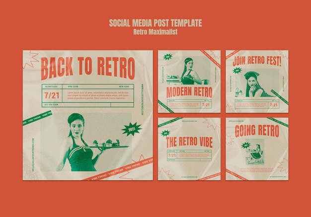 Free PSD retro maximalist social media post