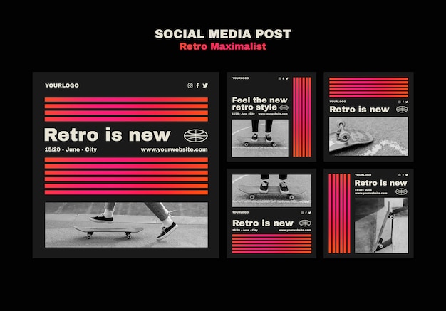 Free PSD retro maximalist social media posts template