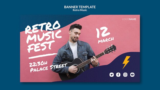 Retro music banner template design