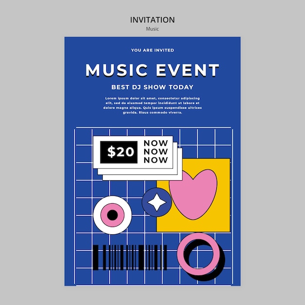 Retro music event invitation template